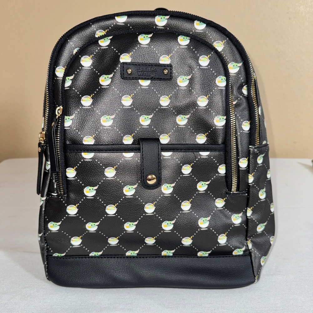 Star Wars The Mandalorian Grogu Baby Yoda Mini Backpack Black Faux Leather Bag